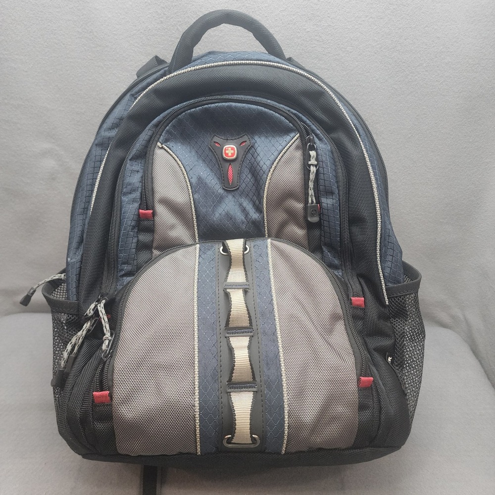 Wenger Black Grey Blue Mesh Padded Backpack Laptop Travel School Bag‎